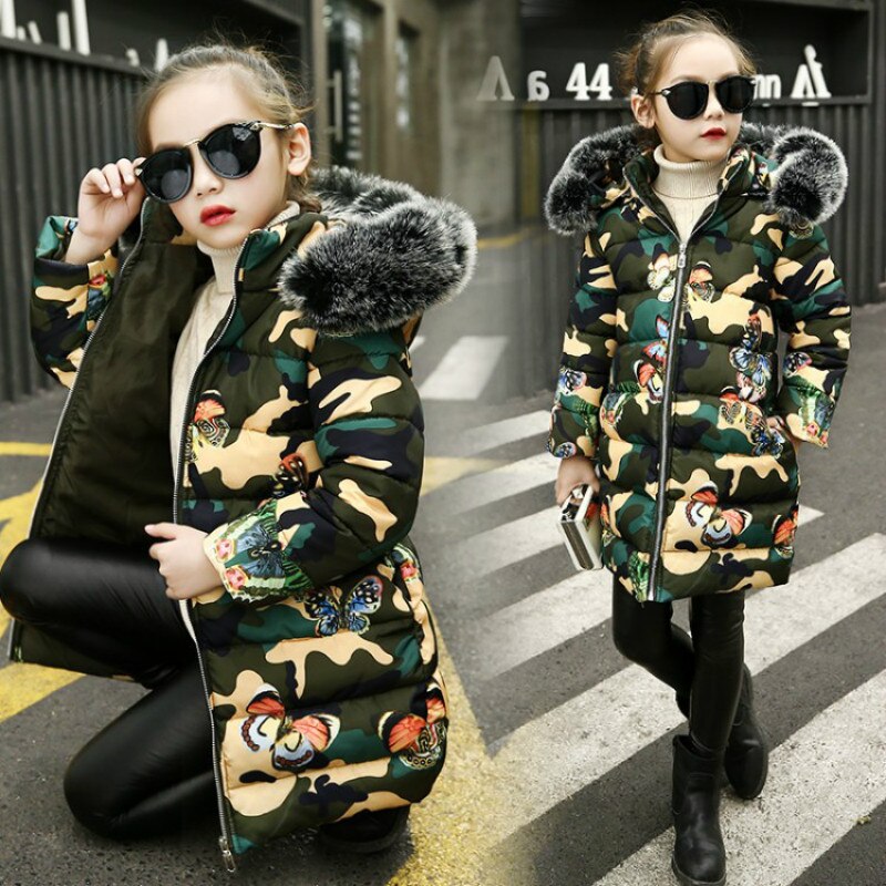 Meisje Winter Jas Kinderkleding Katoen Gevoerde Kleding Meisjes Camouflage Gedrukt Verdikking Kleding Kids Capuchon