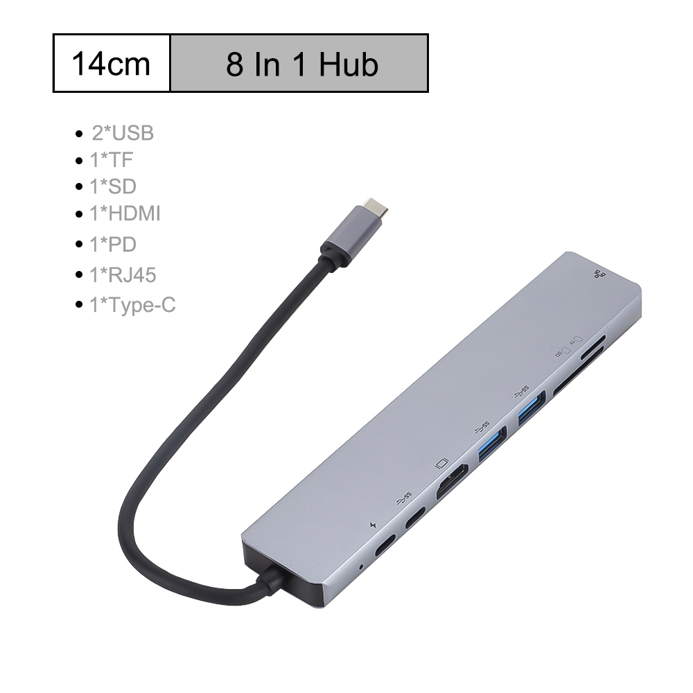 Hub USB tipo C 8 en 1, HDMI, RJ45, Ethernet, USB 3,0, puertos SD/lector de tarjetas TF, USB-C, PD, de energía para MacBook Pro