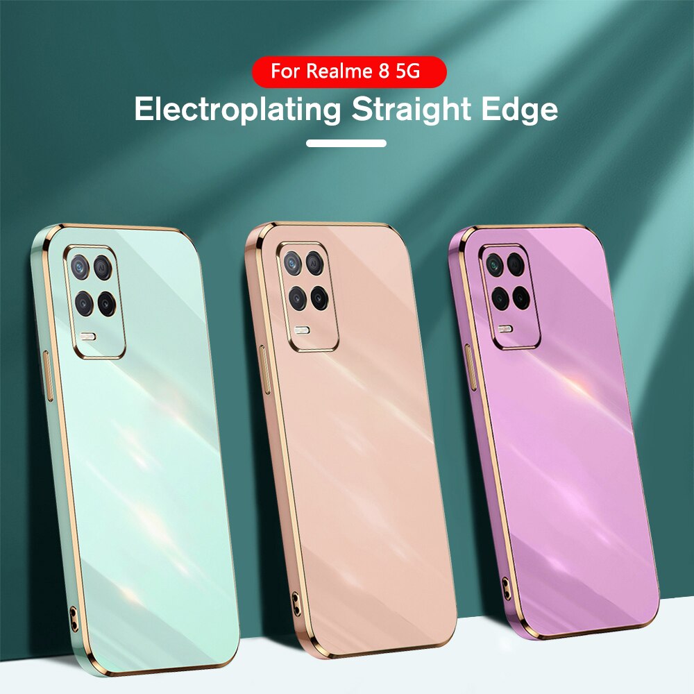 Electroplating Straight Edge Protective Case For Oppo Realmy 8 Pro Anti-Knock Back Cover For Realmi 8 Realmy8 8Pro 4G 5G Fundas
