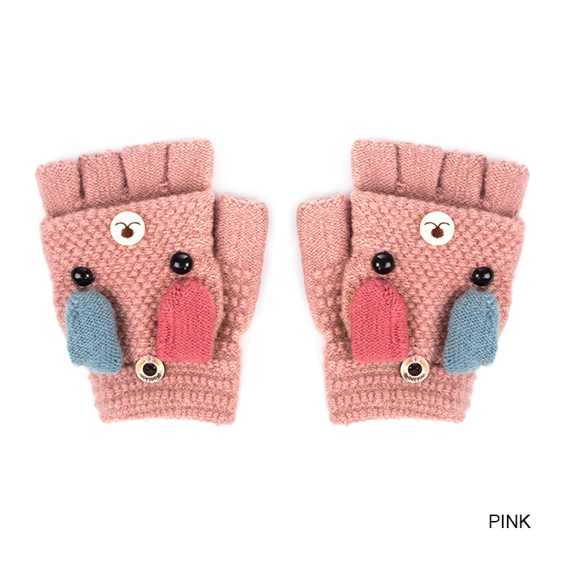 ¡Novedad! guantes con solapa de dibujos animados para bebé REAKIDS, lindos guantes tejidos para niños, guantes cálidos para niños, guantes con solapa de invierno para niñas y niños: Pink