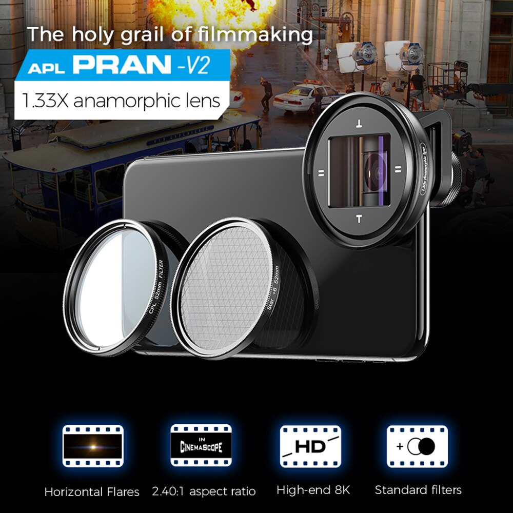 APEXEL 1.33x anamorphic lens HD WideScreen moive Lens Video Vlog camera cpl lens for Samsung Huawei smartphones