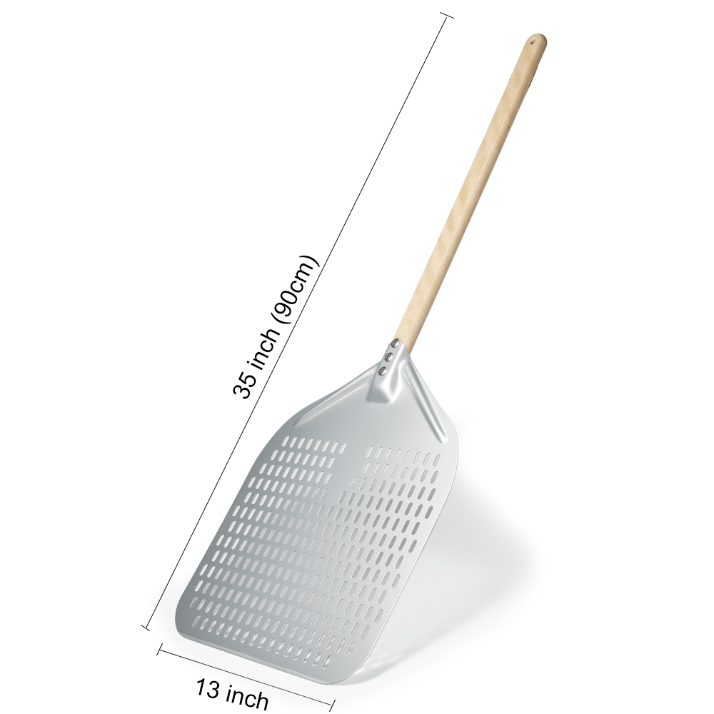 SHANGPEIXUAN Perforated Pizza Peel with Turning Pizza Peel Wood Handle Pizza Shovel Anodized Short Spatulas Baking Tools: plum