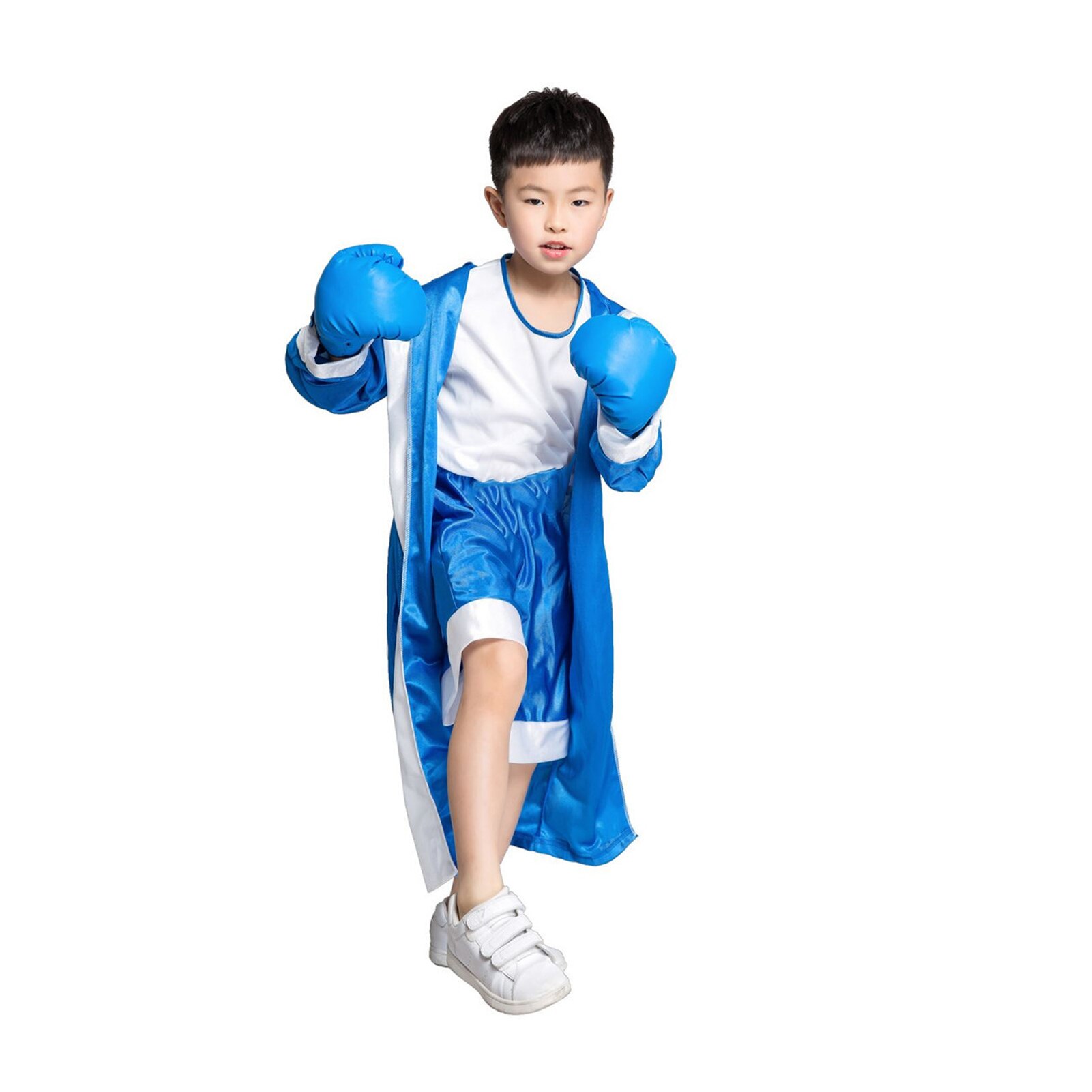 Børn løs muay thai taekwondo boksekåbe langærmet bælte sceneshow kickboxing kjole boksning konkurrence træning bokser kostume