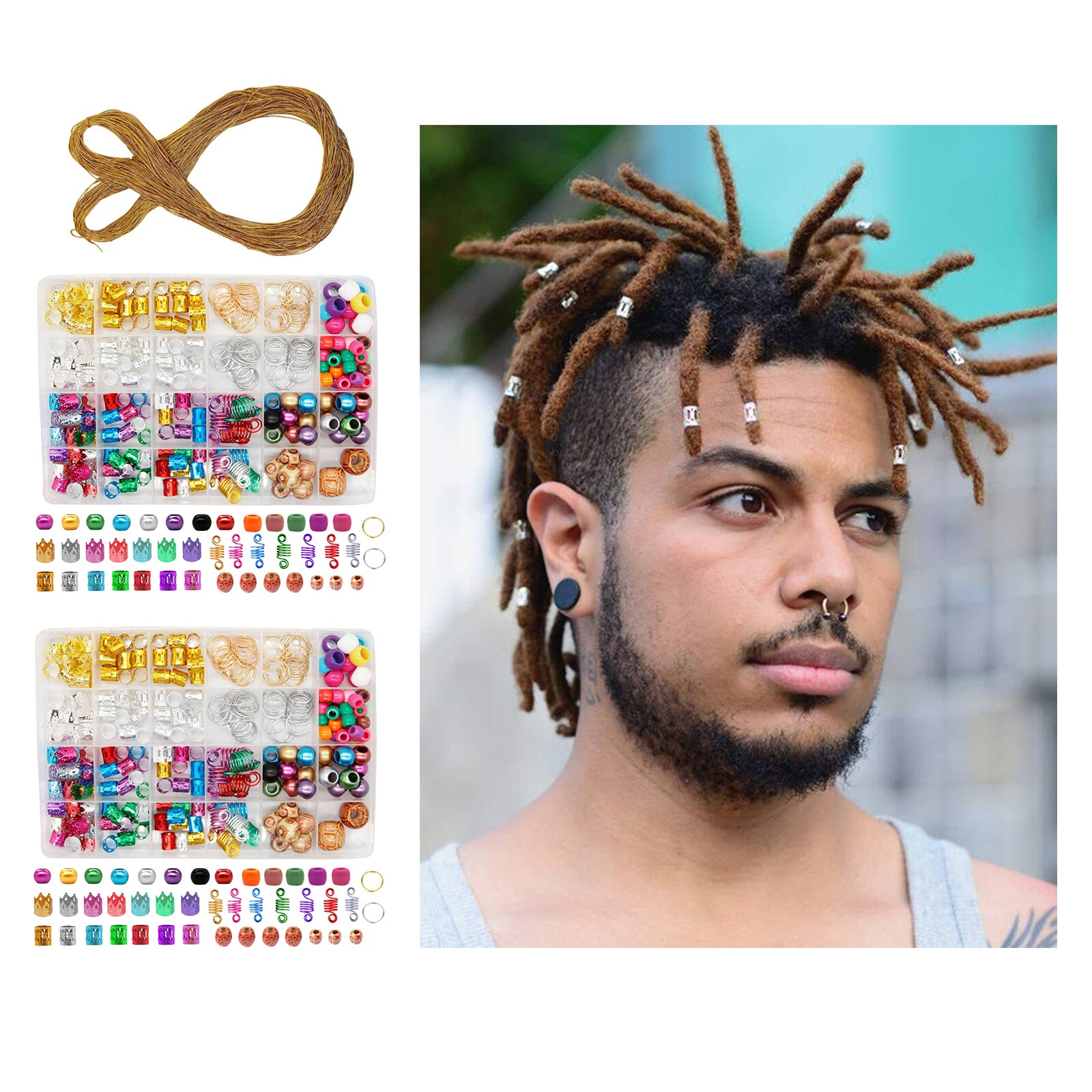 238Pcs Dreadlocks Beads,Hair Braid Rings, Clips, Dread Locks, Hair Braiding Metal Cuffs ,Decoration Accessories Jewelry