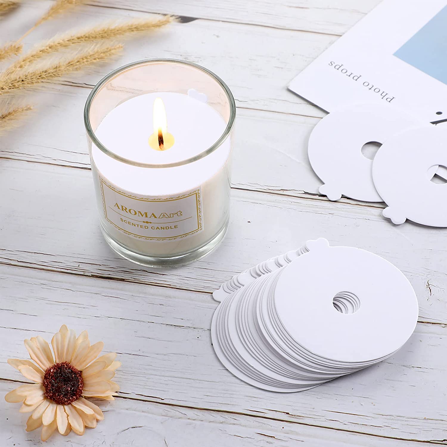 Cache-bougie anti-poussière jetable, 100 pièces, porte-bougie anti-goutte, papier blanc, couvercle à tirette pour artisanat, chandelle