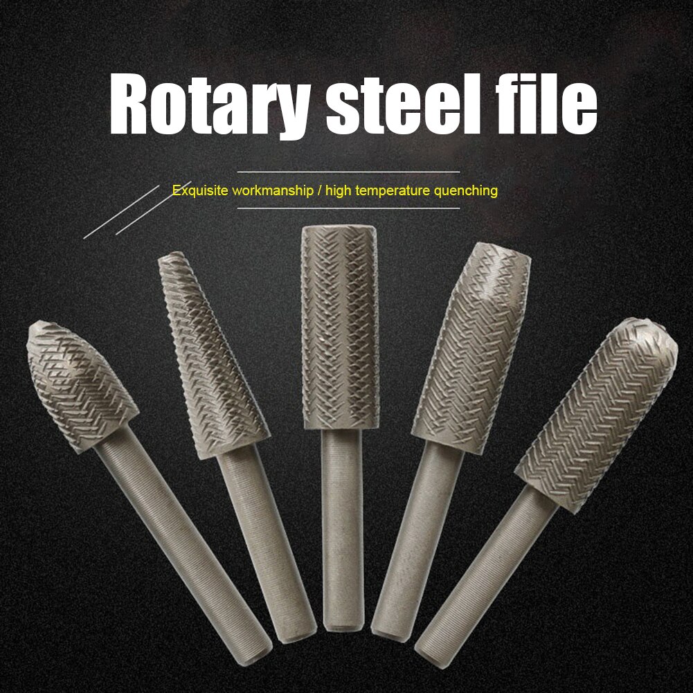 5pcs Woodworking Steel Rotary Rasp File Drill Bit Shank Rotor Files Rasp Burrs Wood Bit Grinding Power Carving Hand Carving Tool