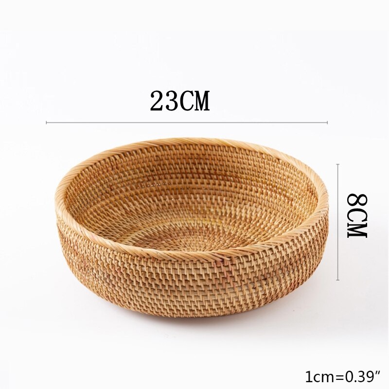 Hand Geweven Ronde Rotan Fruitmand Geweven Opbergrek Plantaardige Mand Rieten Picknick Lade Rieten Voedsel Lade Cesta De Mimbre: 23 x 8cm