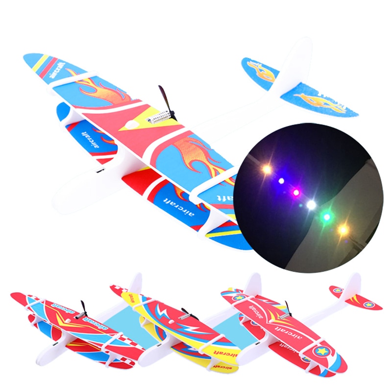 DIY Aircraft Assembled Electric Glider EPP Foam Hand Throwing Plane Flight Simulation Fighter with LED Toys for Children