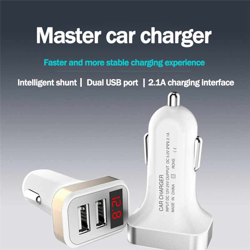 Auto Car Charger Mini Voltage Current Display 2USB 2.1A Car-Charger Best Voltage Warning Charge For Cellphone Tablet