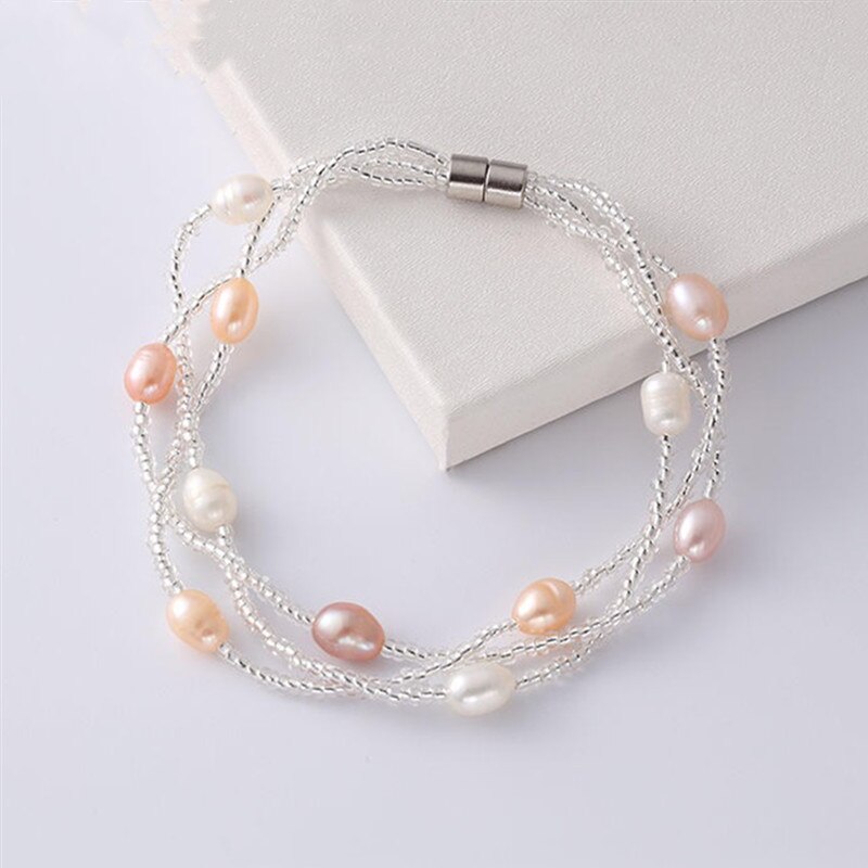 HUANZHI Neue Koreanische modisch Magnetische Mischfarben Natürliche Süßwasser Perle transparent Perlen Armbinde für Frauen Mädchen Schmuck: A