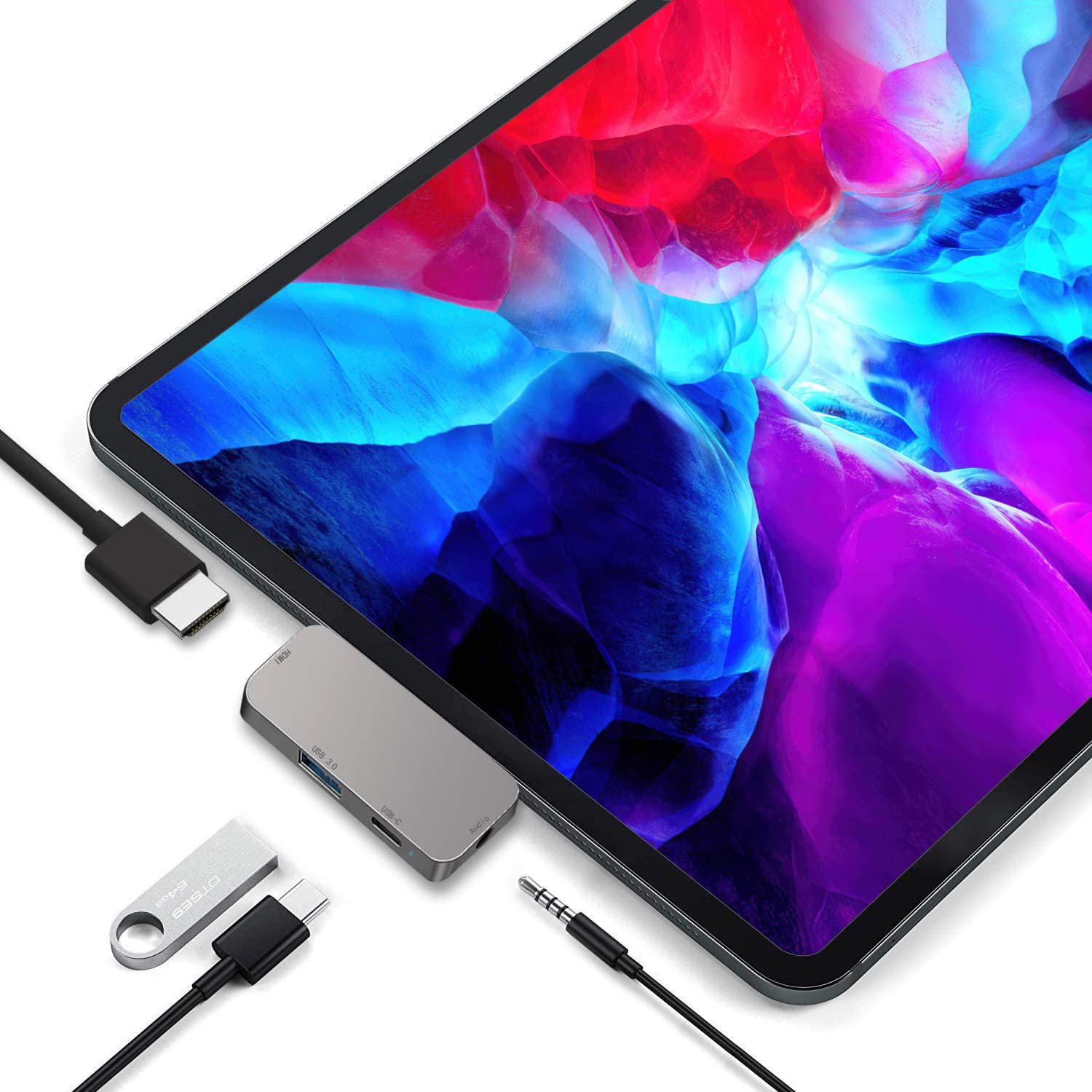 Hub USB C pour iPad Pro & MacBook Pro/Air - Adaptateur 7-en-1 avec HDMI, PD, USB 3.0, Lecteur Carte SD/TF, Audio 3,5mm