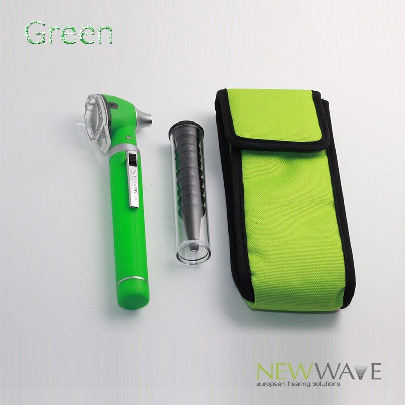 ENT 12 colores PRO-Fiber optic L.E.D portátil Otoscopio auriscope Cuidado del oído kit de diagnóstico + estuche protector CE: green