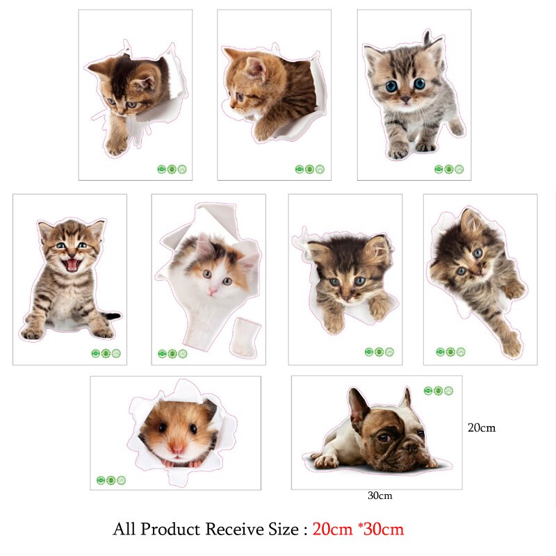 3D koty psy chomika naklejki ścienne łazienka dla Dom dekoracje dla dzieci pokój Słodki zwierzę winylowa tablica naścienna plakat artystyczny otwór widok naklejki toaletowe