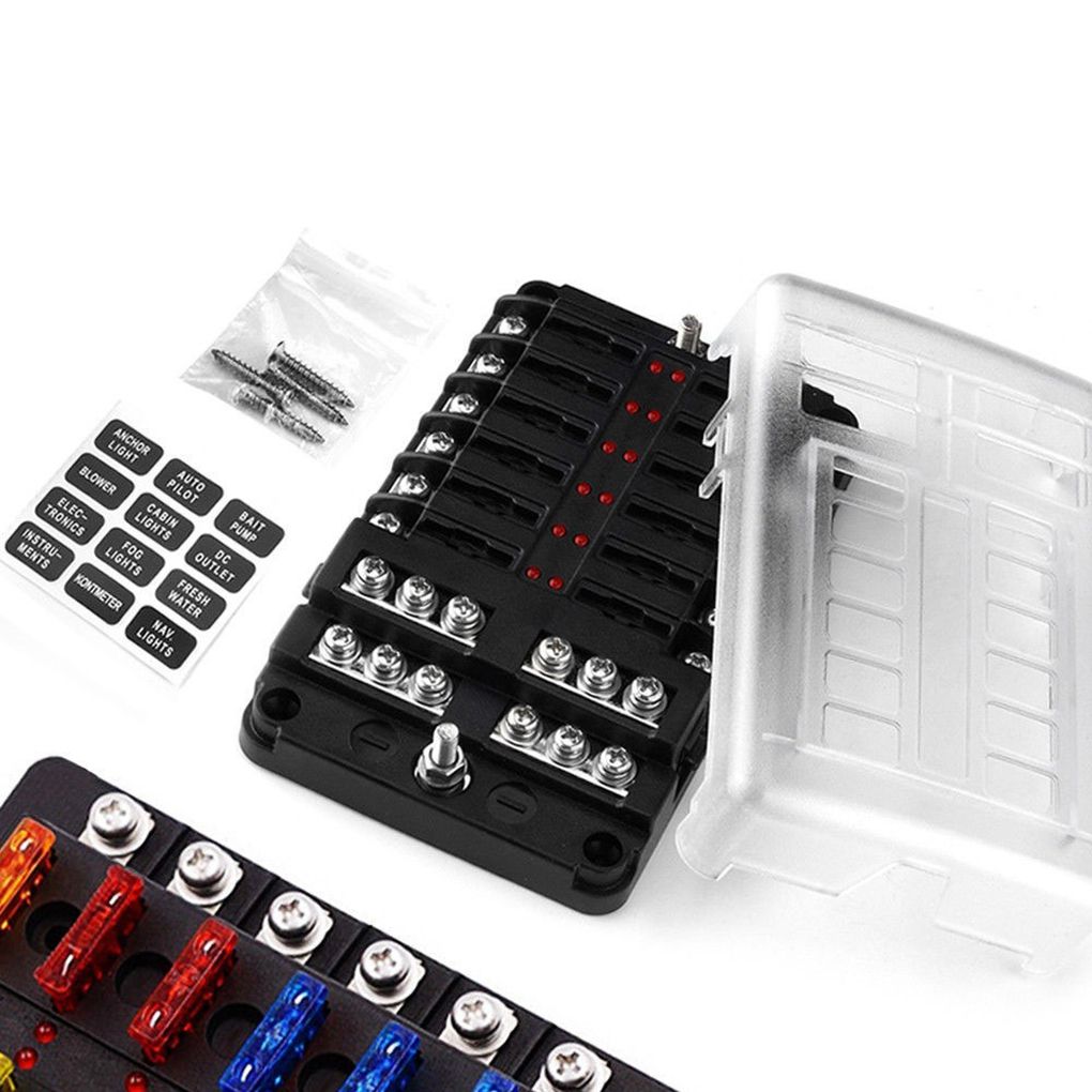 12 weg Fuse Box Block Sicherung Klinge Typ Halter Auto Fahrzeug Schaltung LED Anzeige Auto Zubehör
