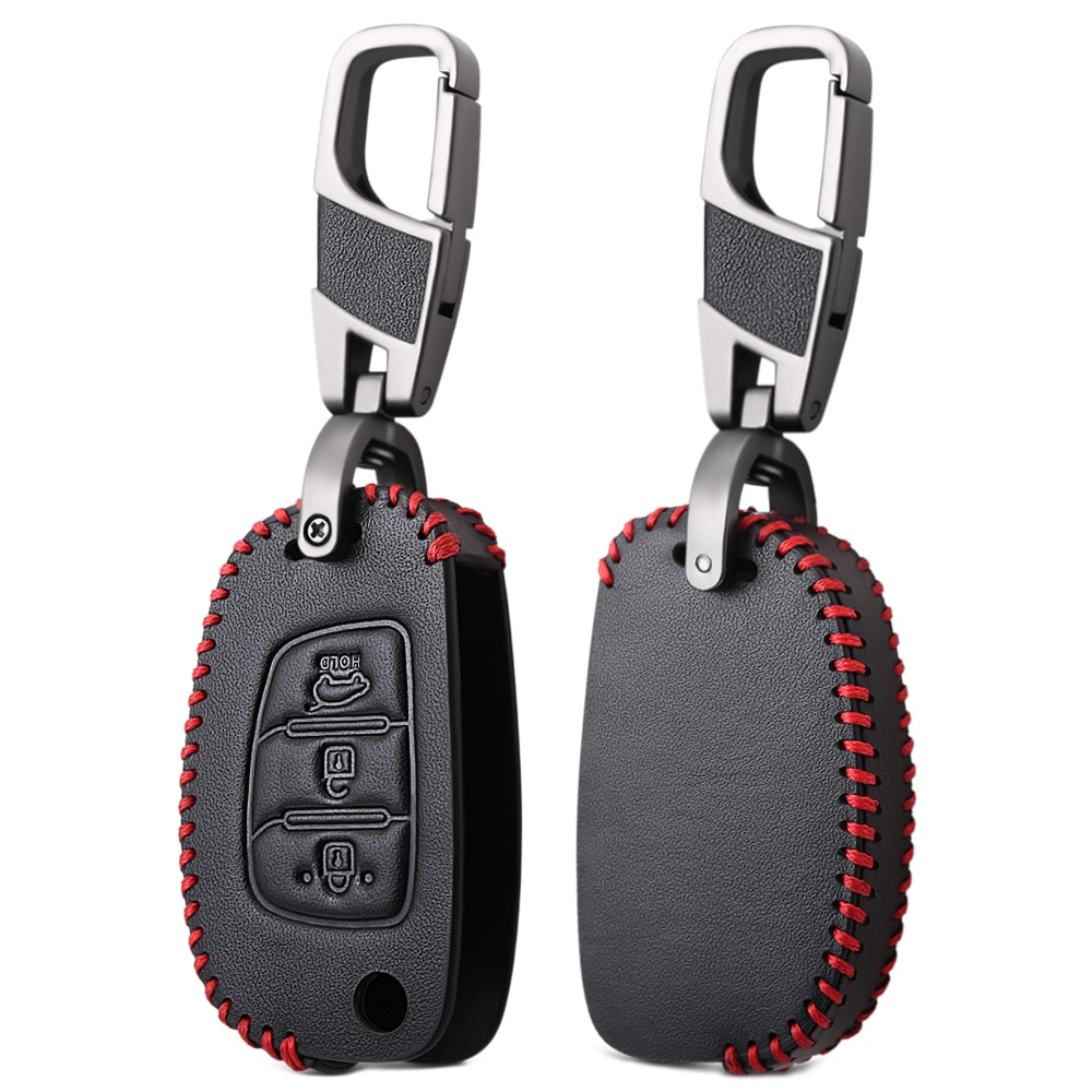 3 Knop Lederen Auto Afstandsbediening Flip Sleutelhanger Shell Cover Case Voor Hyundai Creta I10 I20 Tucson Elantra Santa Fe
