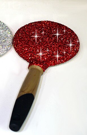 mango de madera espejo de maquillaje Meridiano de masaje Airbag peine portátil compacto mano de espejo para mujeres de viaje: Red Mirror