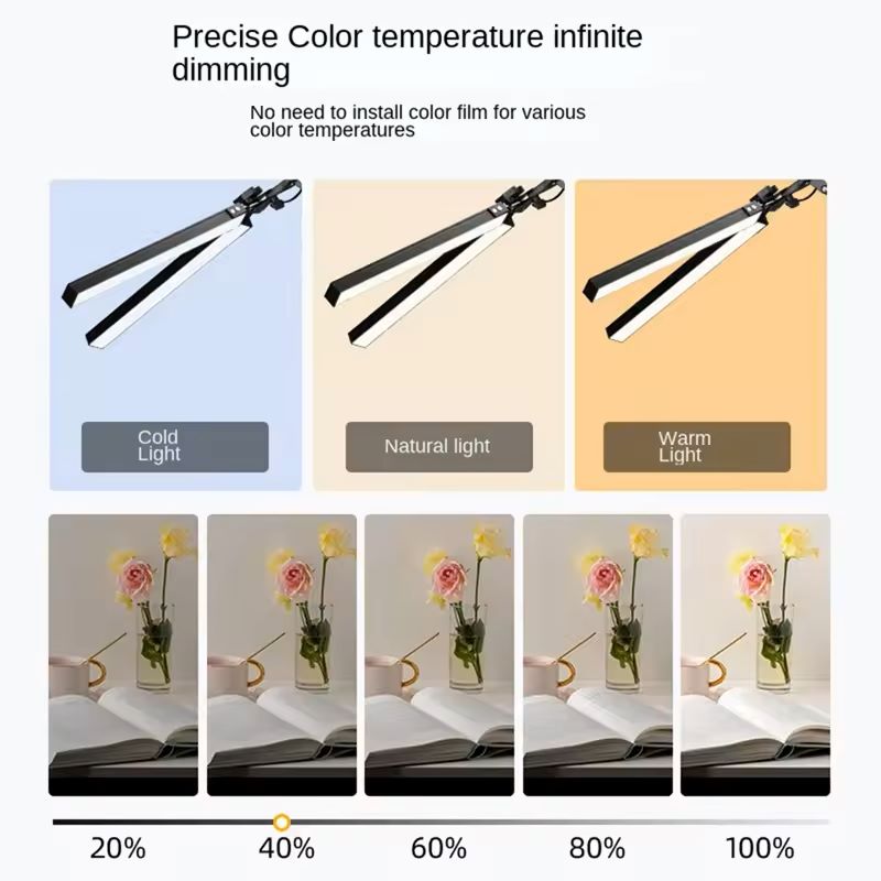 1pc lâmpada de mesa cabeça dupla com comprimento ajustável temperatura cor escritório quarto luz preenchimento luz da noite fonte alimentação usb