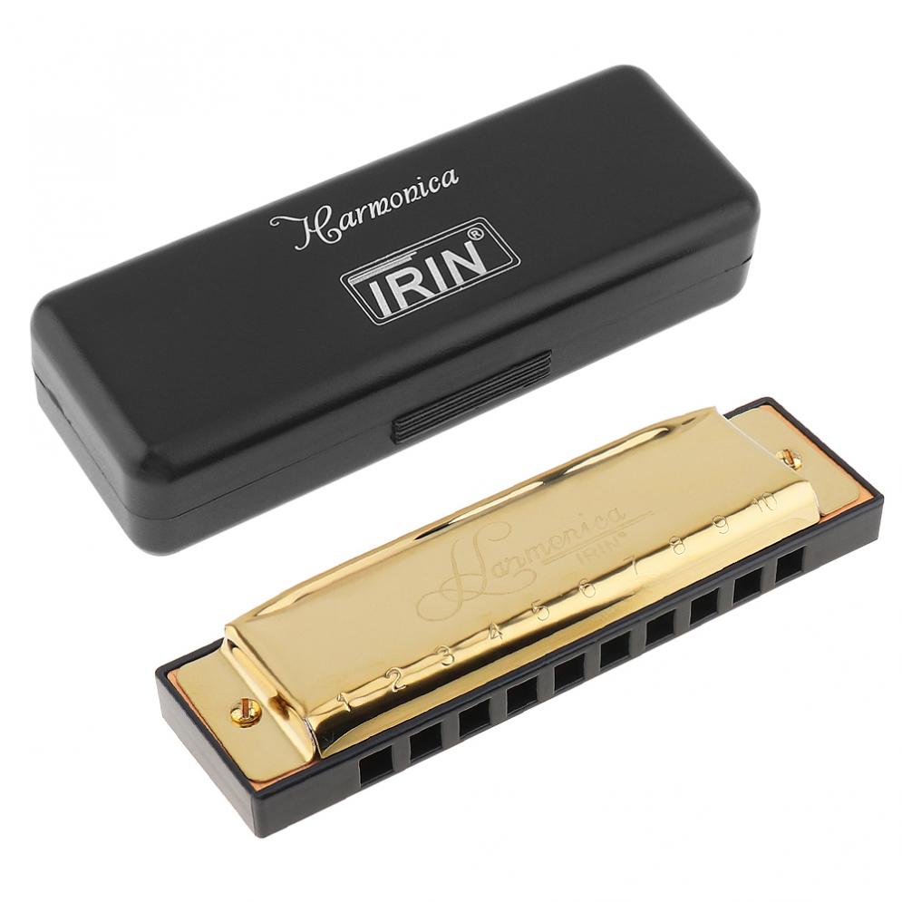 Gold 10 Hole 20 Tone Blues Harmonica Key Ofc Mondharmonica Met Zwarte Opbergdoos