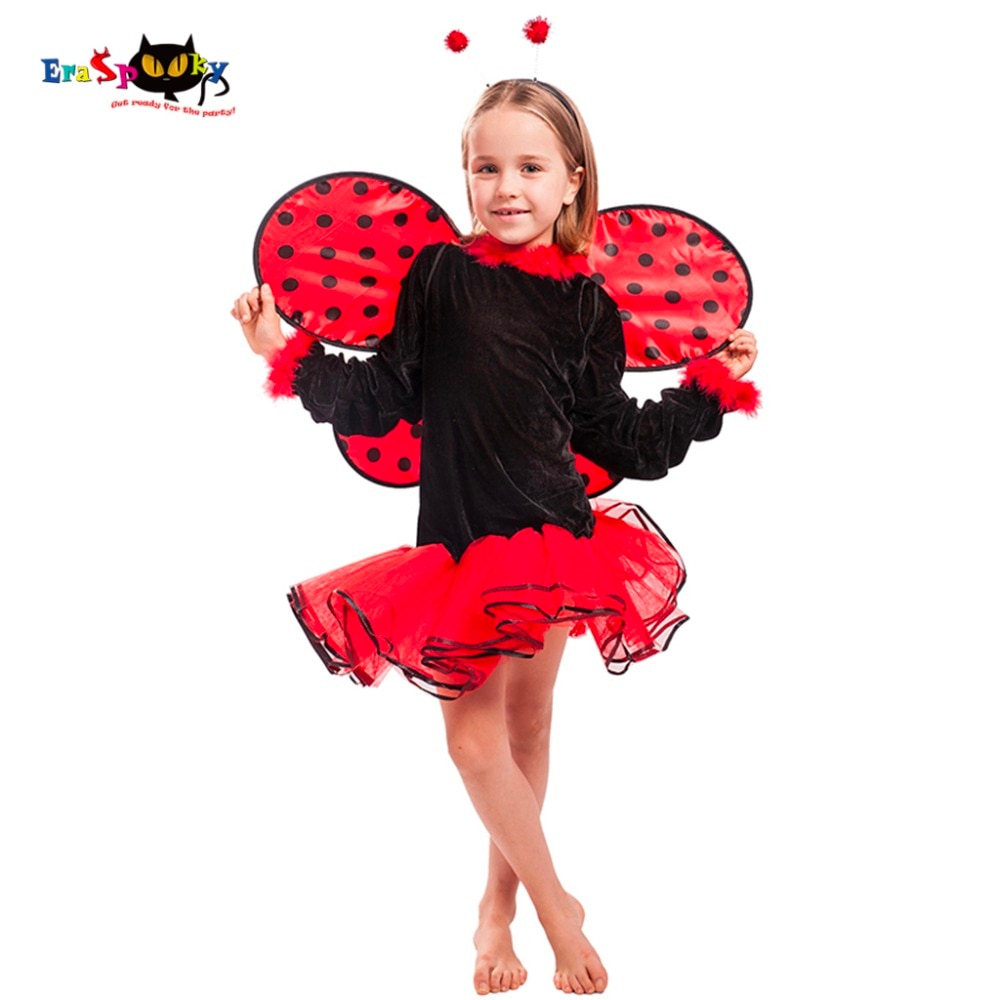 Eraspooky Halloween Kostuums Voor meisjes Animal Kostuum Vleugels Kind Kerst Cosplay Red Dot Gedrukt Jurk