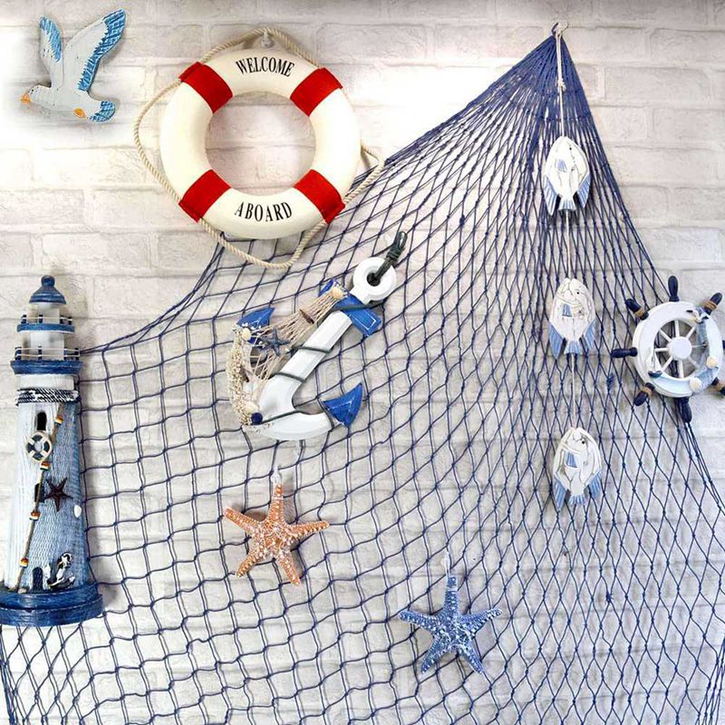 Nautisk dekorativt fiskenet havtema fiskenet indretning til vægdekoration diy hjem fest havskal hjem haven dekoration