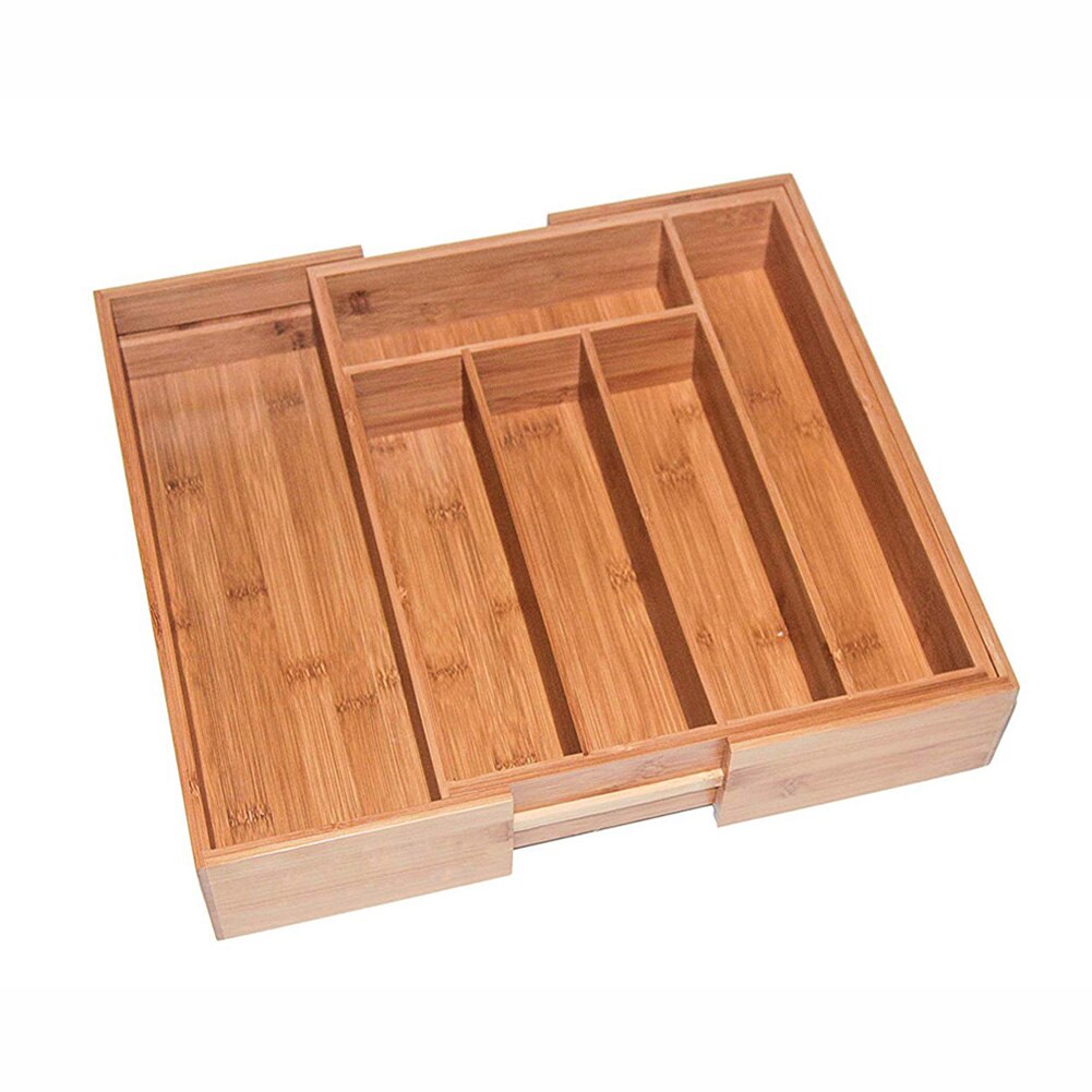 7-Grid Kitchen Cutlery Storage Box Expandable Cutlery Cutlery Tray Bamboo Drawer Organizer