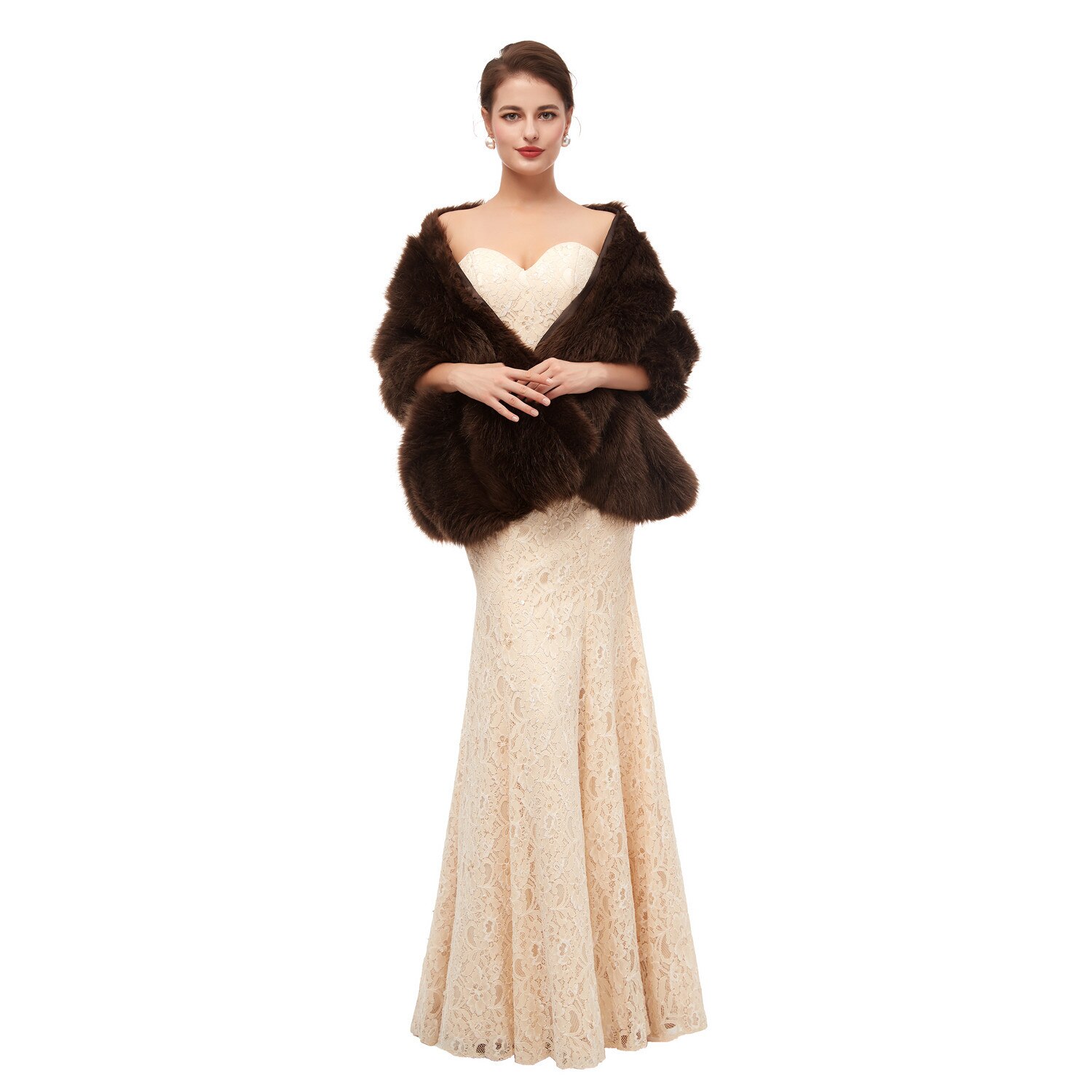 Bont Sjaal Bruiloft Wrap Vrouwen Winter 3/4 Lengte Mouwen Bridal Wraps Warm Bont Boleros Bridal Jacket Avond jas: 120