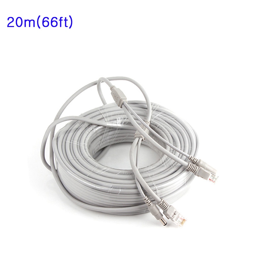 20m/66ft ethernet-kabel  rj45 +  dc power cat 5/ cat -5e forlengelse cctv nettverkskabel lan-kabel for ip kamera nvr system