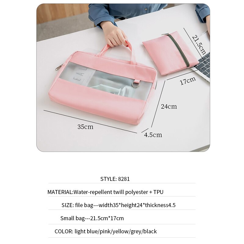 Waterproof Polyester Transparent Zipper Computer Briefcase File Folder Business Document Bag Set