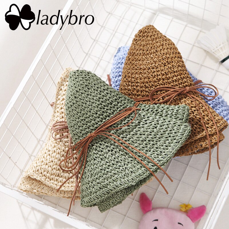 Ladybro Brand Ladies Sun Hat For Women Bowknot Raffia Straw Hat Foldable Summer Hat Wide Brim Beach Hat Female Chapeau Femme