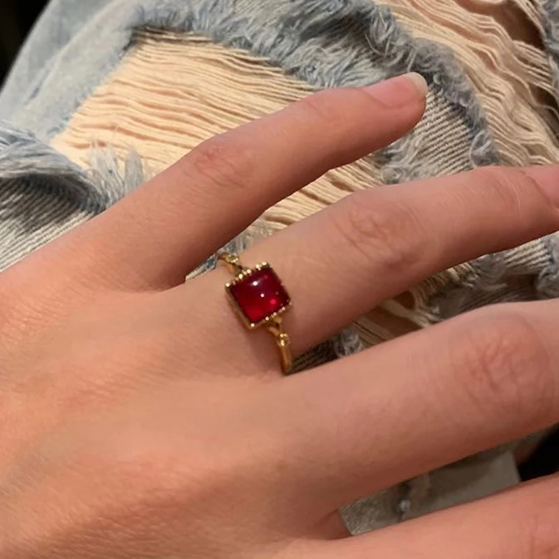 LATS Vintage gótico rojo cristal Cruz geometría anillos abiertos para mujeres Y2k Punk Grunge joyería accesorios: Verde