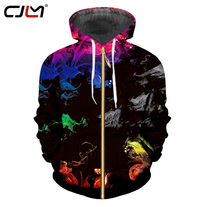 CJLM deportes de ocio Mens Zip sudaderas con capucha 3D Horrible colorido flor impreso hombre cremallera abrigo casual de al por mayor de la ropa