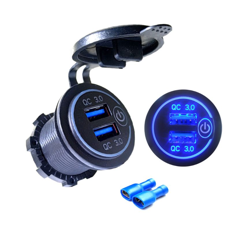 12V/24V Dual Usb Qc 3.0 Led Fast Charger Touch Schakelaar Voor Auto Boot Motorfiets