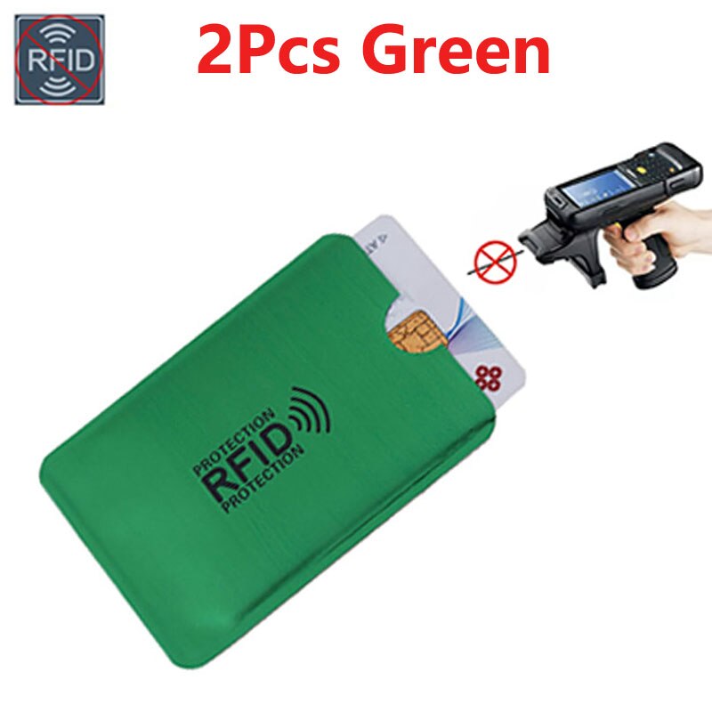 2/5pcs Aluminium Anti Rfid Wallet Blocking Reader Lock Bank Card Holder Id Bank Card Case Metal Credit NFC Holder 6.3*9.1cm: 2pcs Green