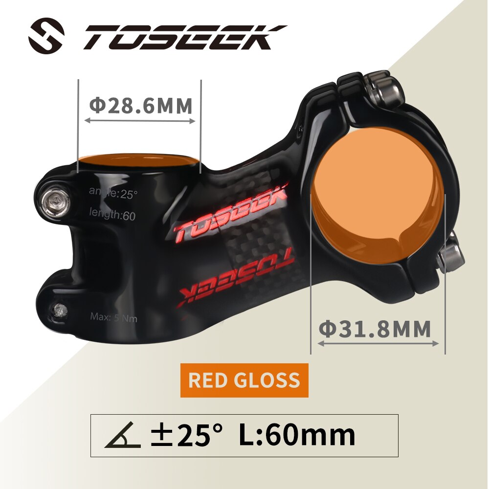 TOSEEK ZF-eins Kohlenstoff Stengel 25/35 Grad Mountainbike Vorbau 31,8mm Lenker Vorbauten 60/70/80/90/100mm Schwarz und verrotten Fahrrad Teile: ZFONE-rot25-60mm