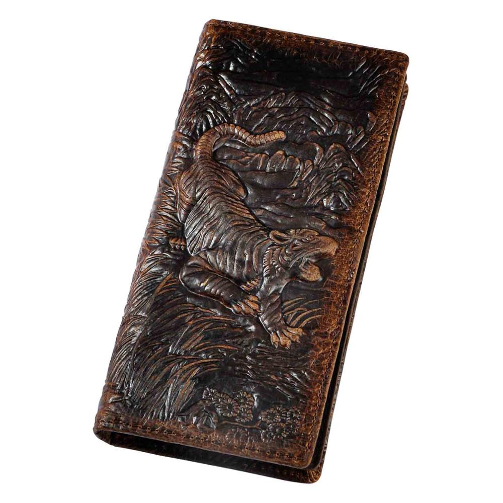 Talonario de piel auténtica para hombre, cartera masculina con de Tigre, Dargon, grabada, , 1014: crazy horse lea-t