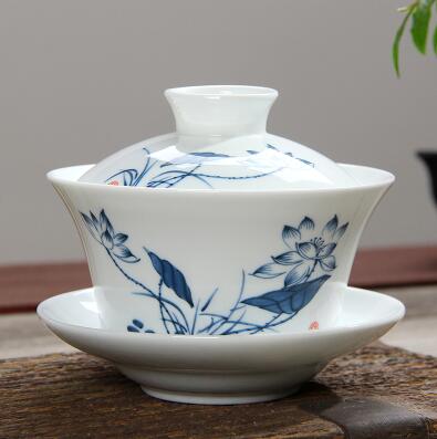 Large Blue and White Porcelain Gaiwan 250ml Ceramic Cover Bowl Jingdezhen Sancai Bowl Respect Tea Bowl Chinese Tea Set: 1