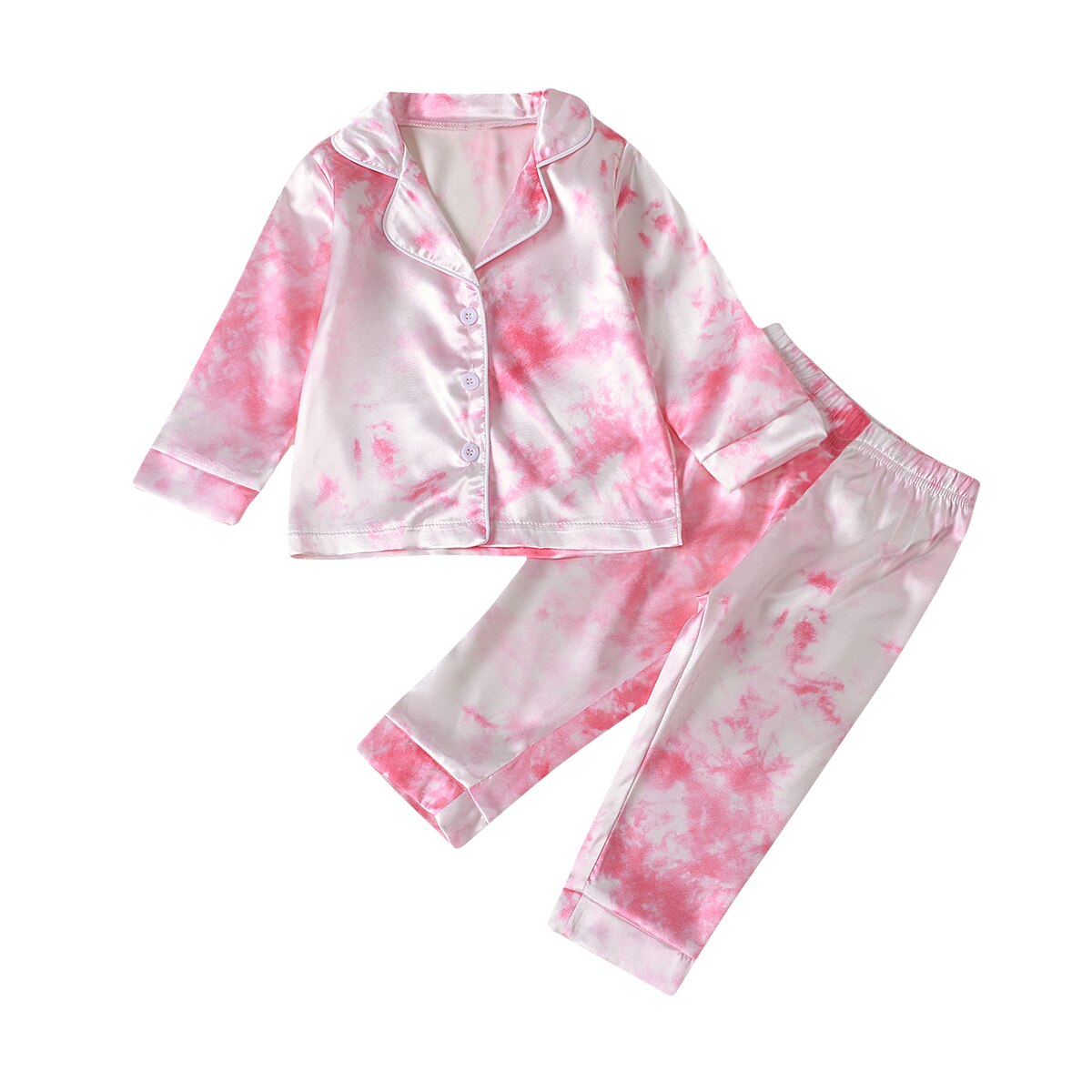 2 Stuks Kinderen Pyjama Set Tie-Geverfd Print Lange Mouwen Top + Elastische Losse Broek Nachtkleding Pak Voor Kleine meisjes Jongens: Roze / 6-7 Years