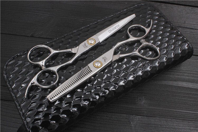 KUMIHO japońskie nożyczki robić włosów profesjonalne nożyczki fryzjerskie z dużym łożyskiem śruba ścinanie włosów i przerzedzenie nożyczek gorący: 1 para i case