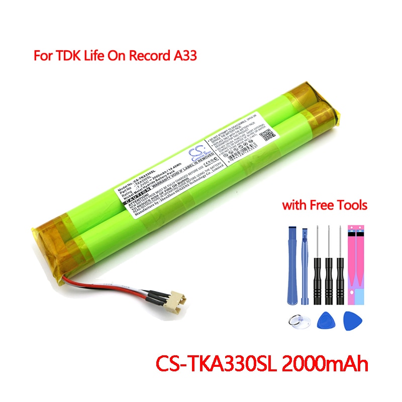 Batterie Rechargeable pour haut-parleur Bluetooth TDK Life A33, CS-TKA330SL mAh, caméscope Sino, 2000