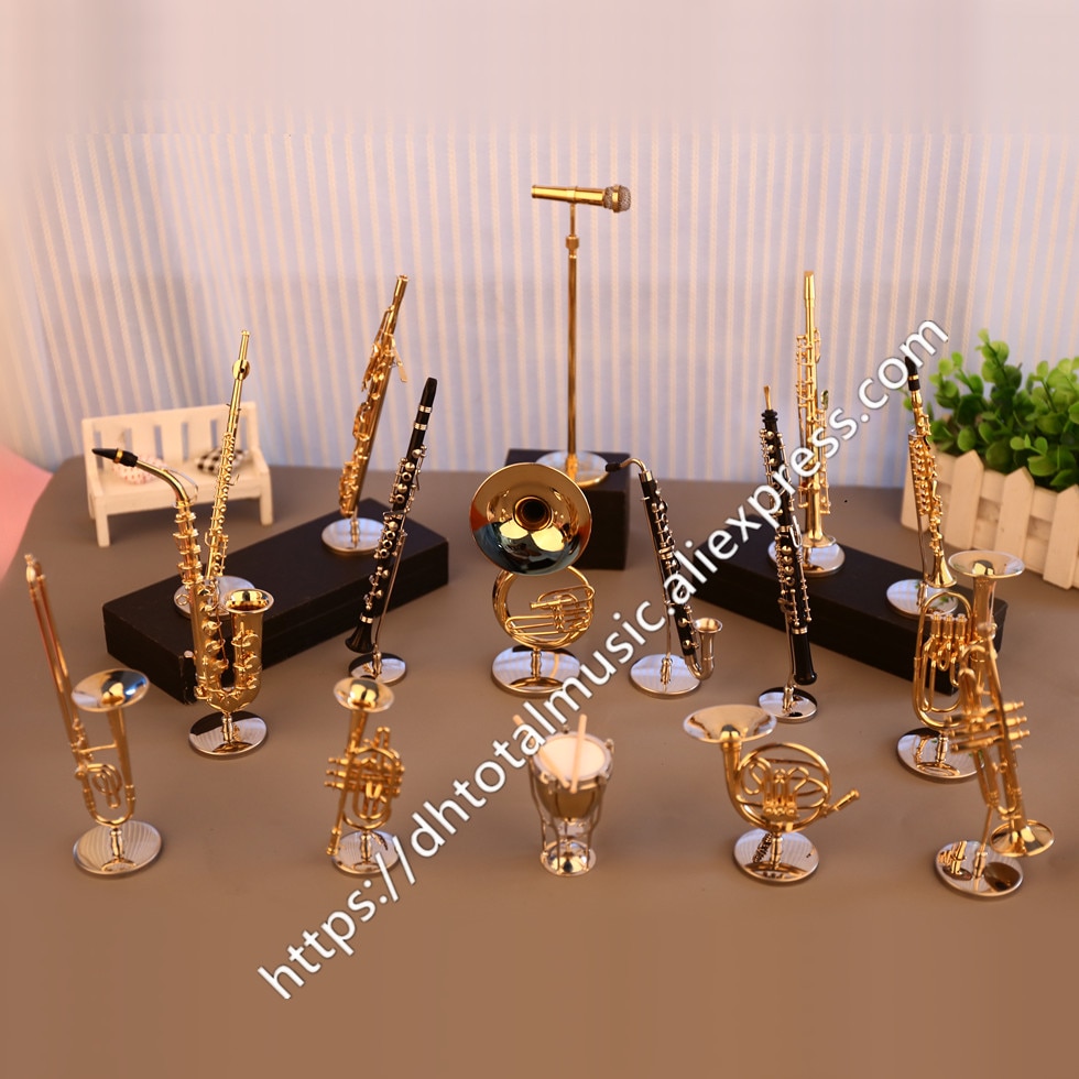 Dh Miniature Flute Clarinet Saxophone Trumpet Trombone French Horn Model Mini Musical Instrument Ornaments and Decoration