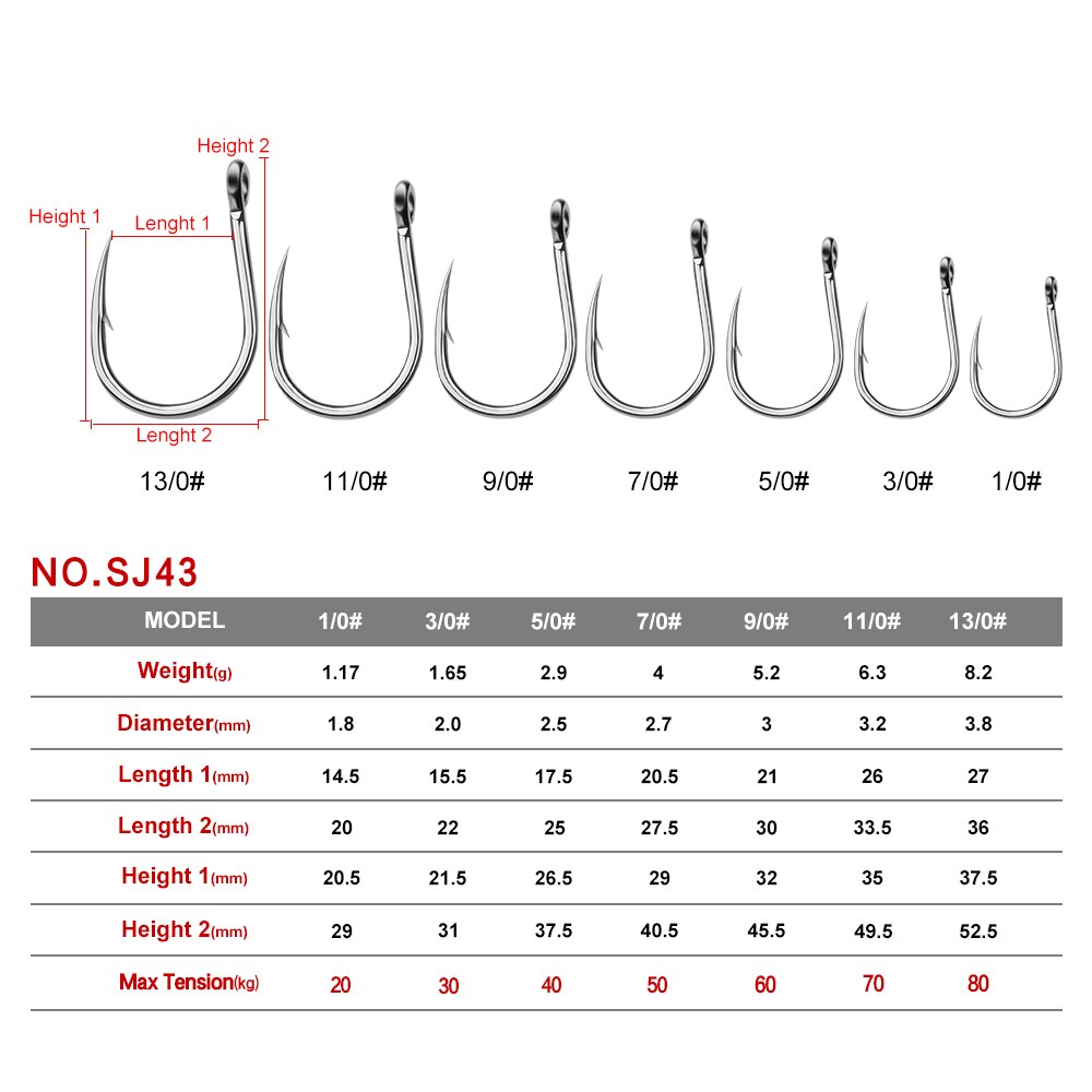 Proberos Saltwater Vishaak 20Pc Jigging Haak 1/0 #-13/0 # Model Rvs Vishaak Gemaakt In Taiwan