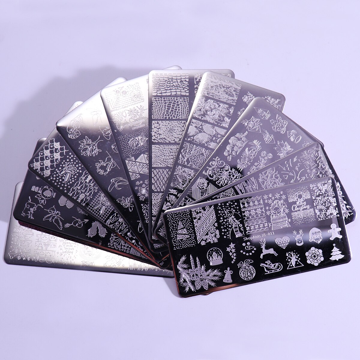 Conjunto de placas para estampado de uñas, de acero inoxidable, 6x12cm, 10 Uds., hojas de flores, geométricas, animales, plantillas de arte para uñas, XL-001-XL-020 para tiendas