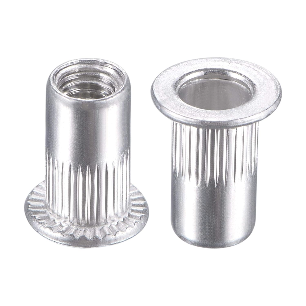 Tuercas M6 de aleación de aluminio, tuerca de inserción roscada de cabeza plana moleteada, plata, 50 Uds.: Blanco