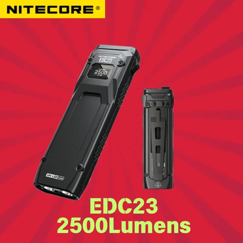 NITECORE EDC23 USB-C linterna táctica recargable pantalla OLED 2 * LED 2500 lúmenes bolsillo pequeña antorcha EDC batería de Li incorporada