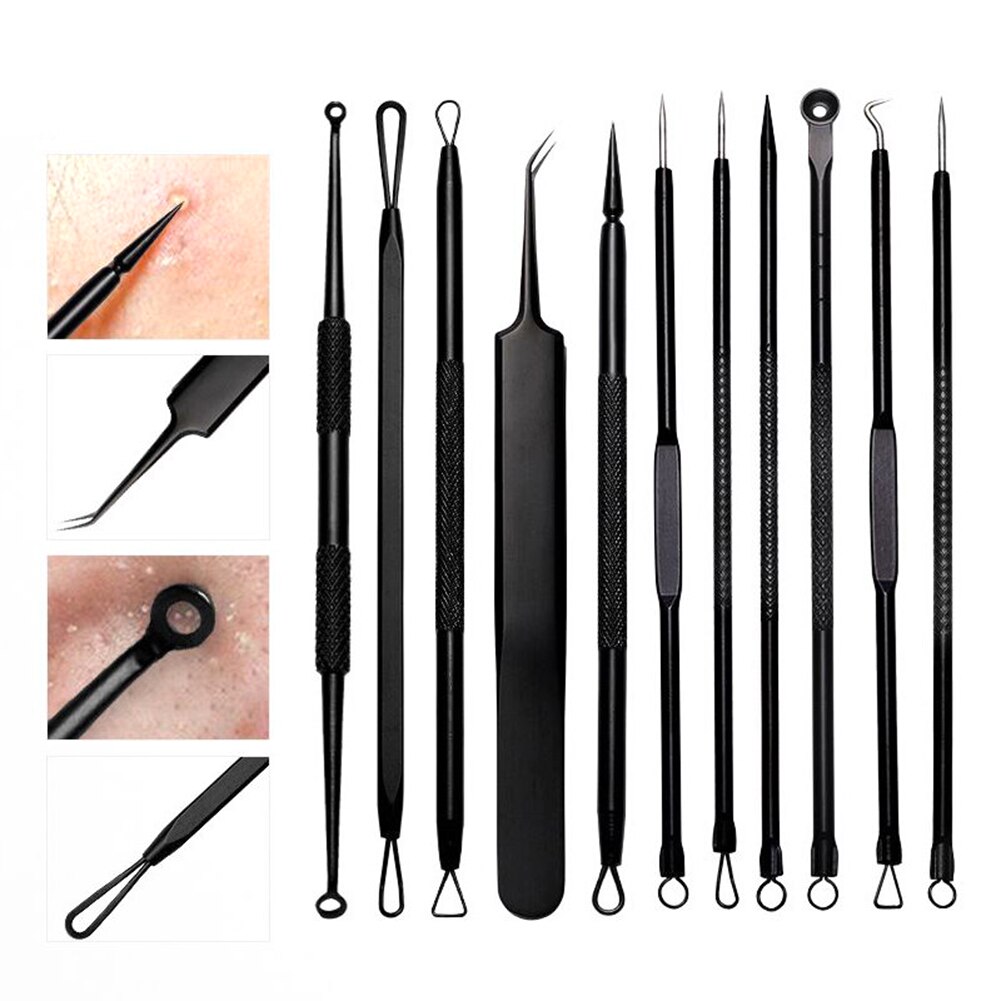 11pcs Acne Removal Tools Kit Stainless Steel Blackhead Extractor Face Care Manicure Pedicure Clipper