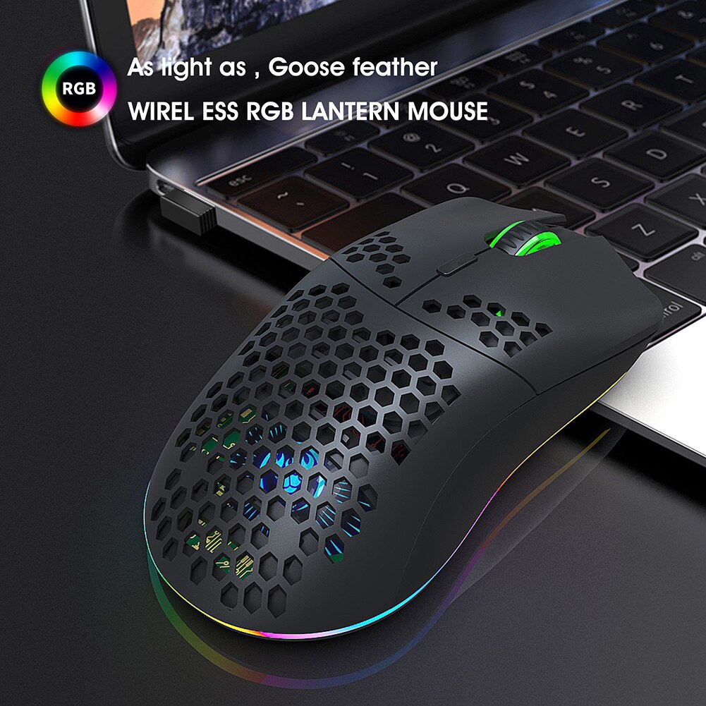 T66 Wireless Gaming Mouse Honeycomb Shell Rechargeable Optical Mice for PC Laptop Computer Ergonomic Mice Silent