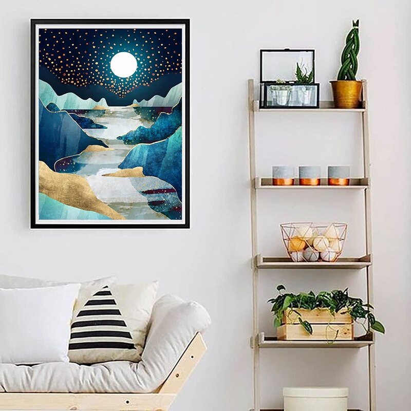 Moon Night Starry Sky Diamond Painting Kit, Diamond Art Kits for Adults &amp; Kids (15.75 x 19.69 In)