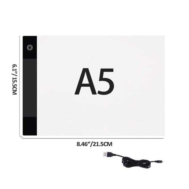 Tablette lumineuse LED A5/A4/A3 pour dessin et peinture diamant, support pour stylo, réglable, alimenté par USB, pour dessiner, tracer, accessoires: A5 Size 15.5X21.5CM