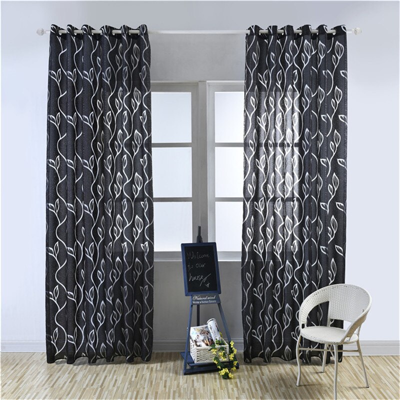 Polyester schermen geperforeerde snijbloemen bladeren bubbelschermen familie slaapkamer woonkamer decoratie gordijnen huisdecoratie: Zwart
