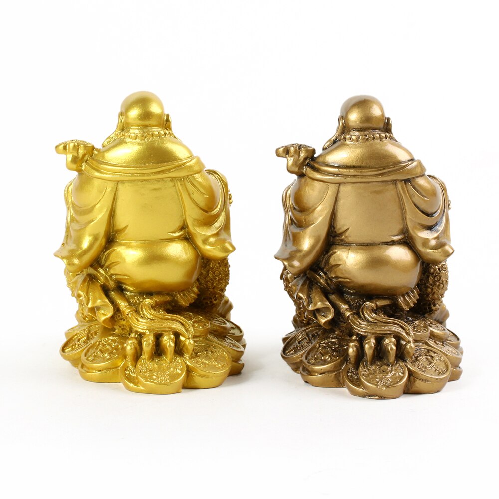 Goud hars sculptuur Maitreya Boeddha standbeeld Qianbao Maitreya Boeddha riding Golden Toad standbeeld